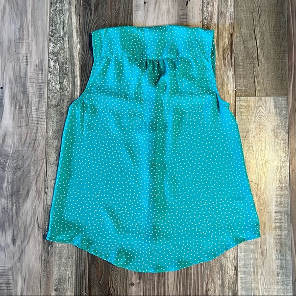 Metaphor Polka Dot Blouse Small Metallic Embellished Beaded Collar Turquoise - Picture 2 of 5